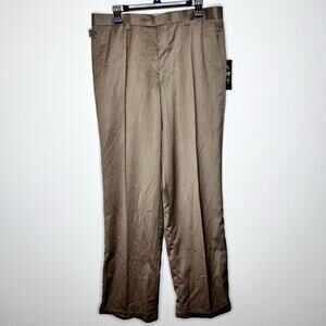 NWT Zacchi Dress Pants Men 36x34 Trousers Pleated Front Cuffed Brown Work Office